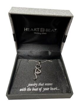 Heart Beat Sterling Silver Cat Necklace Moving Heart Crystal Pendant NIB Gift